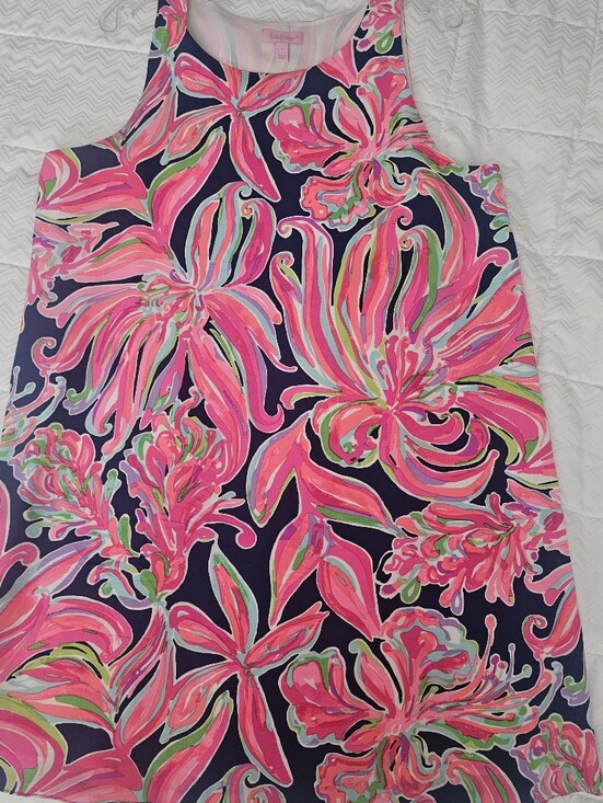 Lilly Pulitzer Dresses & Skirts - Lilly Pulitzer Pink Navy Coral Floral Print Silk Shift Dress